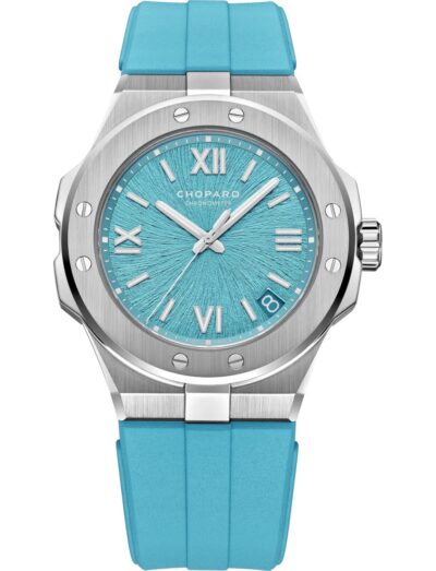 Chopard wristwatch with stainless steel case, blue dial and blue rubber strap