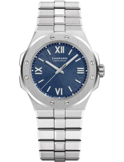Chopard wristwatch with stainless steel case and bracelet and blue dial