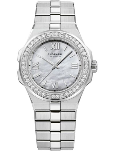 Chopard wristwatch with stainless steel case and bracelet and white mother of pearl dial