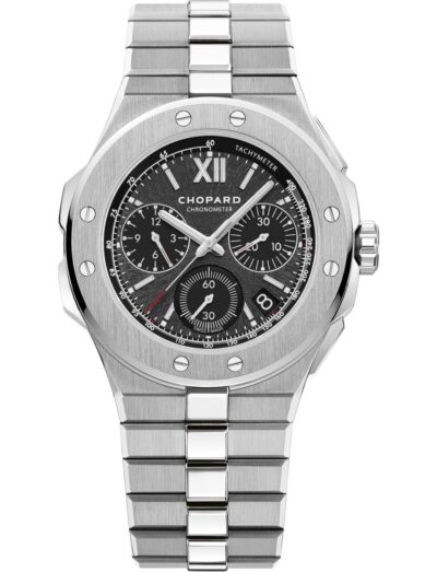 Chopard wristwatch with stainless steel case and bracelet and black dial