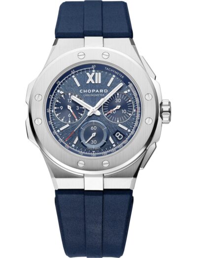 Chopard wristwatch with stainless steel case, blue dial and blue rubber strap