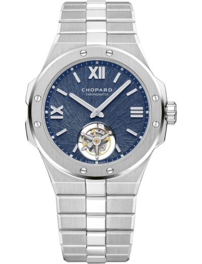 Chopard wristwatch with stainless steel case and bracelet and blue dial