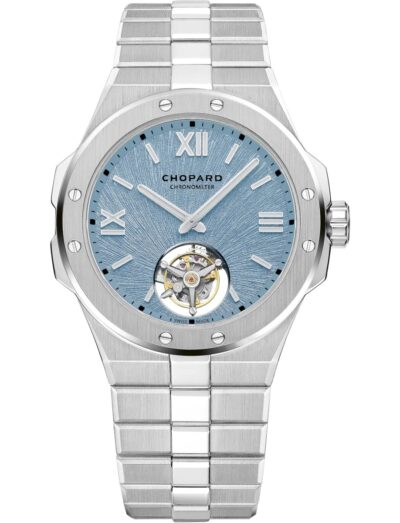 Chopard wristwatch with stainless steel case and bracelet and blue dial
