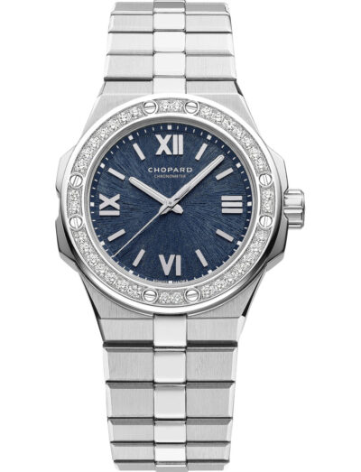 Chopard wristwatch with stainless steel case and bracelet and blue dial