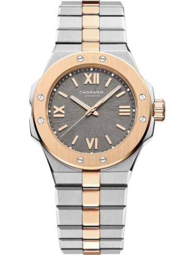 Chopard wristwatch with 18k rose gold and stainless steel case and bracelet and gray dial