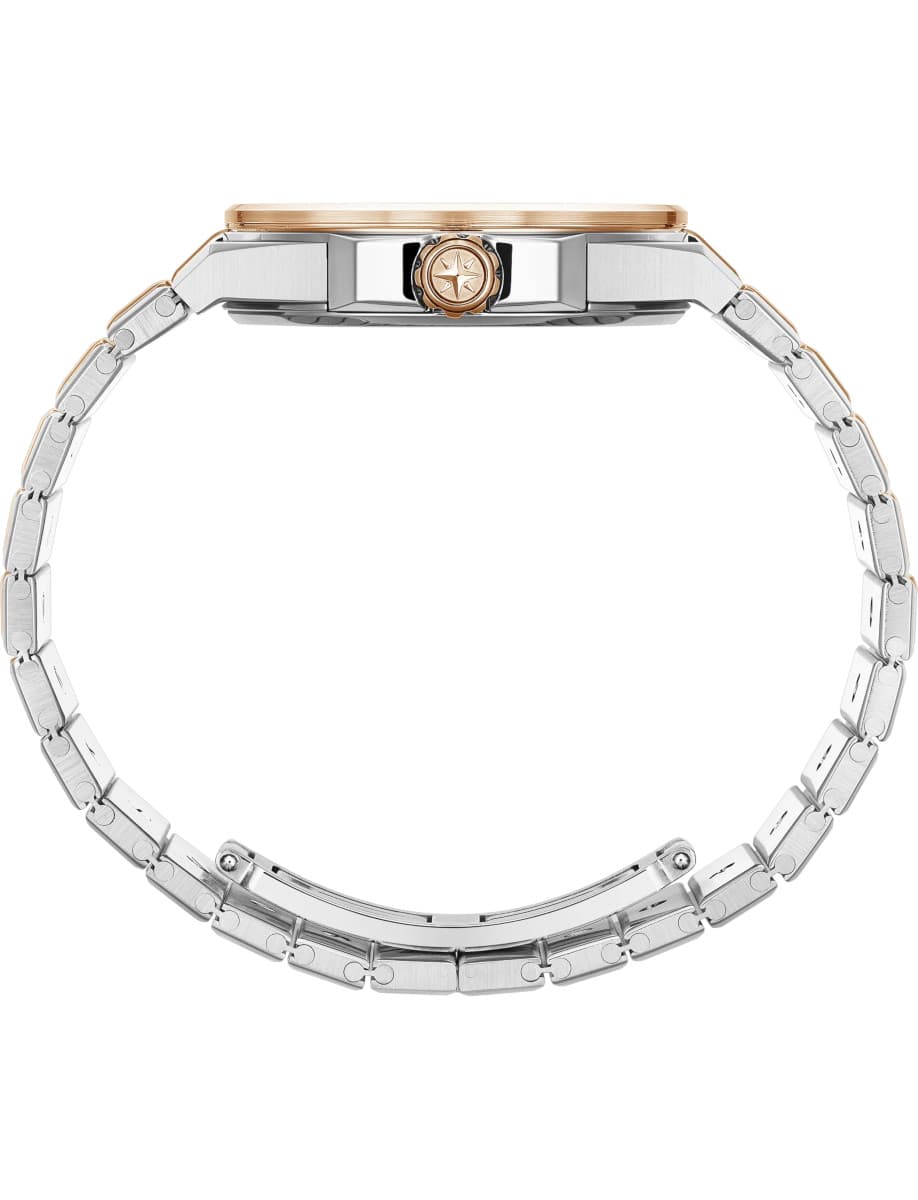 Side view of Chopard wristwatch with 18K ethical rose gold and stainless steel case and bracelet