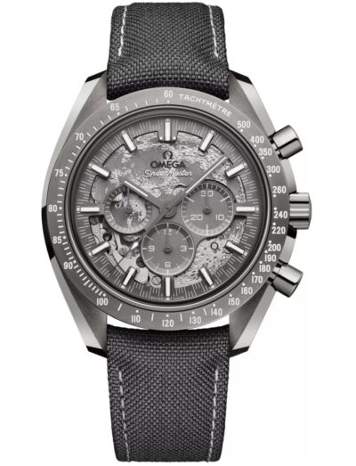Omega wristwatch with grey ceramic case, grey dial and grey nylon fabric strap