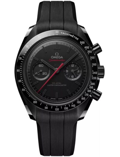 Omega wristwatch with black ceramic, black dial and black rubber strap