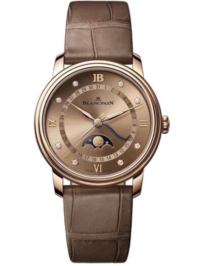 Blancpain wristwatch with red gold case, brown gold dial and alligator leather strap