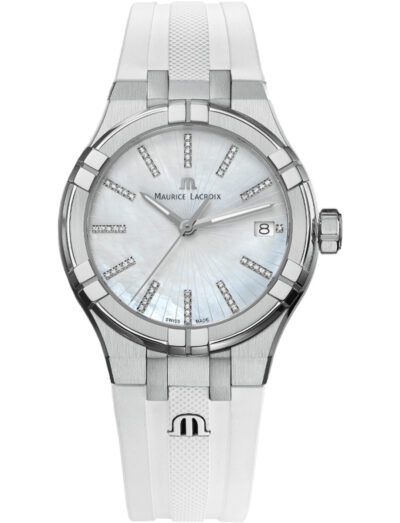 Maurice Lacroix wristwatch with stainless steel case, mother of pearl dial and rubber strap