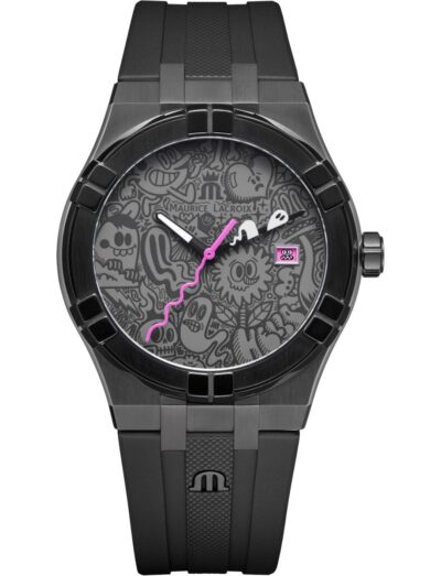 Maurice Lacroix wristwatch with stainless steel gunmetal pvd, grey dial and black rubber strap