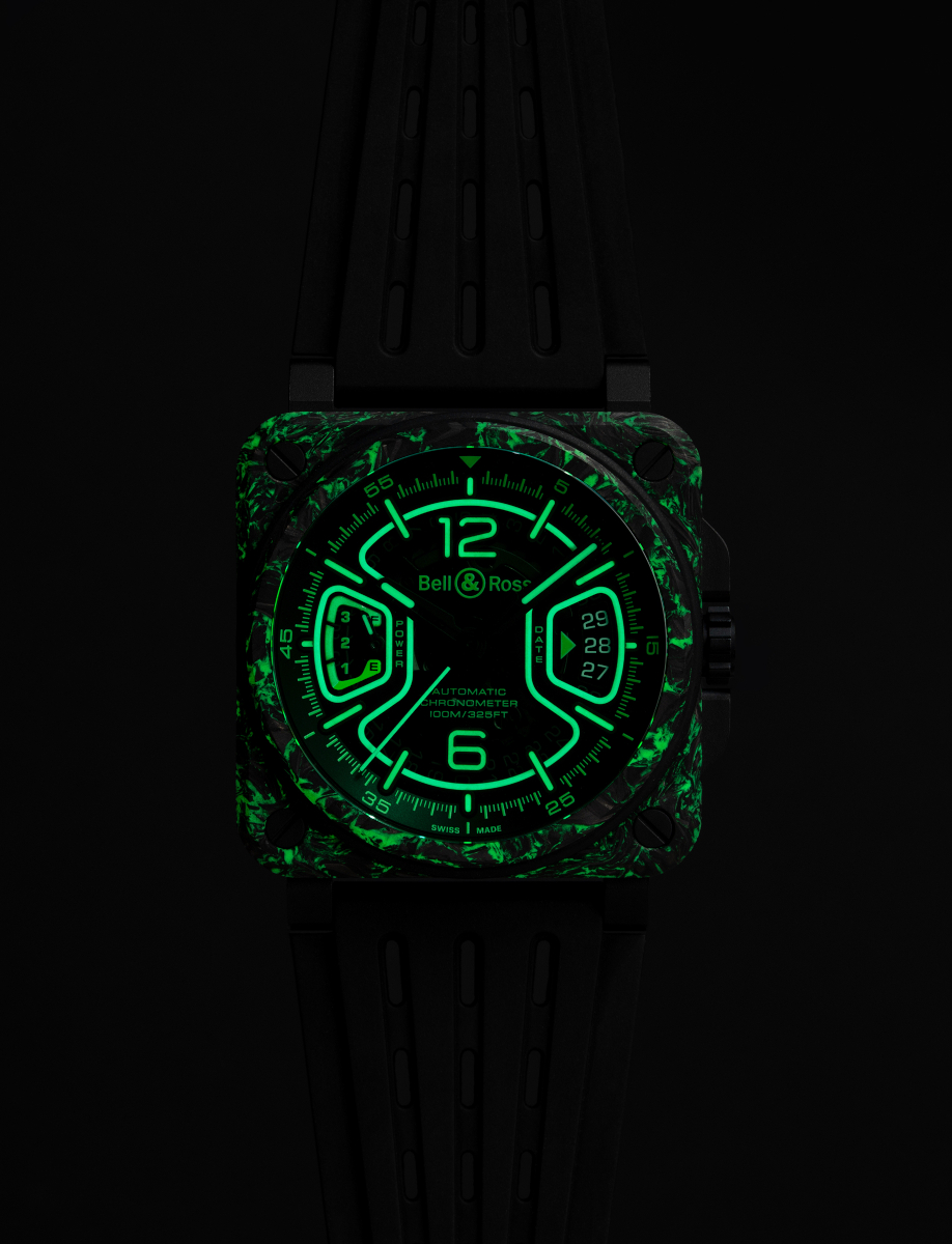 Blancpain wristwatch with grade 2 titanium with black DLC finish, black and green dial with luminous material.
