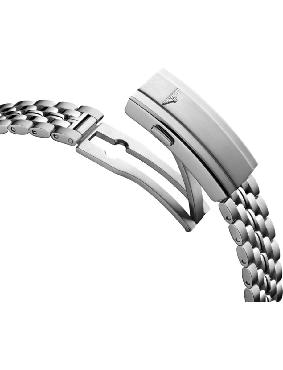 Stainless steel buckle of Longines wristwatch.