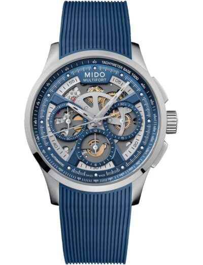 Mido wristwatch with stainless steel case, blue dial and blue synthetic strap | Feldmar Watch Co. Mido wristwatch with stainless steel case, blue dial and blue synthetic strap