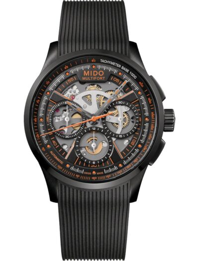Mido wristwatch with stainless steel with black pvd, black dial and black syntetic strap | Feldmar Watch Co. Mido wristwatch with stainless steel with black pvd, black dial and black syntetic strap