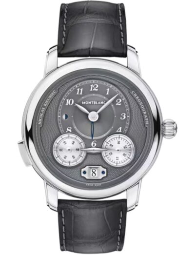 Montblanc wristwatch with stainless steel case with an anthracite dial and a matching anthracite sfumato alligator leather strap. | Feldmar Watch Co. Montblanc wristwatch with stainless steel case with an anthracite dial and a matching anthracite sfumato alligator leather strap.