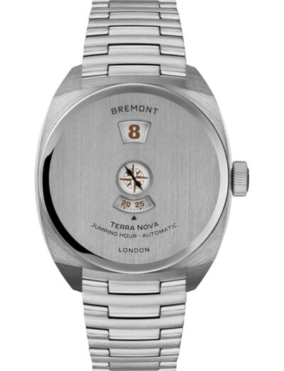 Bremont wristwatch with stainless steel case, dial, and bracelet.