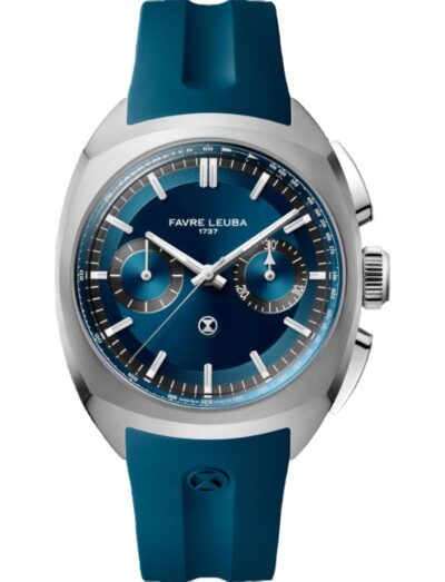 Favre Leuba wristwatch with stainless steel case, blue dial and blue rubber strap
