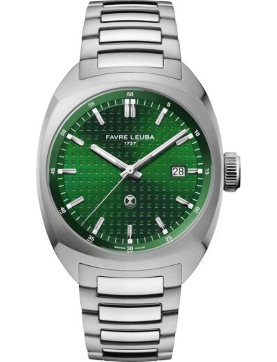 Favre Leuba wristwatch with stainless steel case and bracelet, and green dial. | Feldmar Watch Co. Favre Leuba wristwatch with stainless steel case and bracelet, and green dial.
