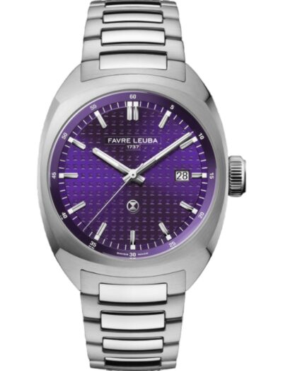 Favre Leuba wristwatch with stainless steel case and bracelet and purple dial