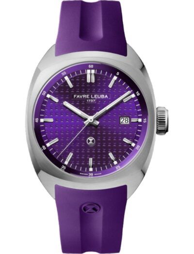 Favre Leuba wristwatch with stainless steel case, purple dial and purple rubber strap