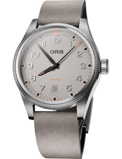Oris wristwatch with stainless steel case, beige dial, and beige suede leather strap. | Feldmar Watch Co. Oris wristwatch with stainless steel case, beige dial, and beige suede leather strap.