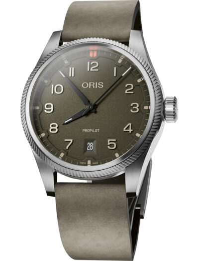 Oris wristwatch with stainless steel case, moss green dial, and moss green suede leather strap. | Feldmar Watch Co. Oris wristwatch with stainless steel case, moss green dial, and moss green suede leather strap.