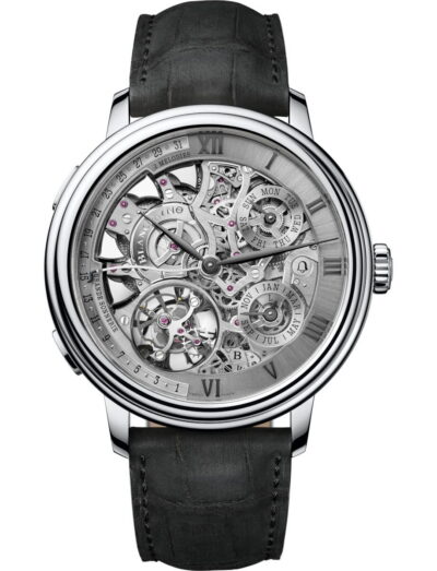 Blancpain wristwatch with white gold case, gold dial, and alligator leather.