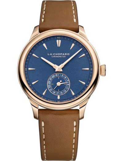 Chopard wristwatch with 18k rose gold case and blue dial | Feldmar Watch Co. Chopard wristwatch with 18k rose gold case and blue dial