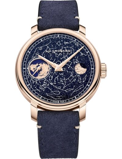 Chopard wristwatch with 18k rose gold case, aventurine glass dial and blue calfskin strap | Feldmar Watch Co. Chopard wristwatch with 18k rose gold case, aventurine glass dial and blue calfskin strap