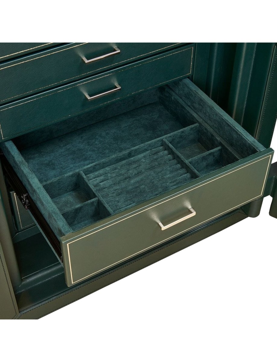 Open drawer view of Wolf Winder Safe configured for 12 winders and 3 drawers
