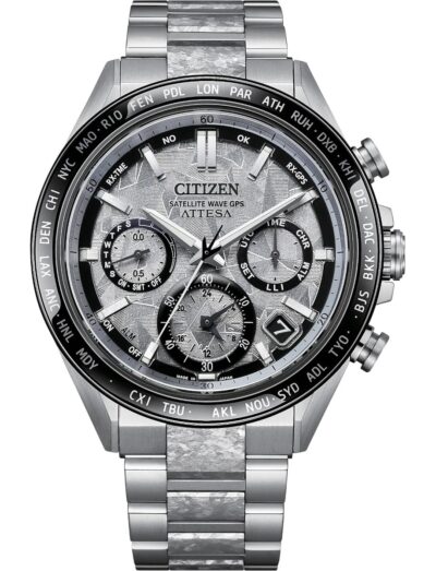 Citizen wristwatch with platinum case and bracelet, and silver-tone dial.