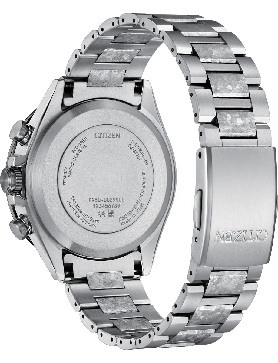 Back view of Citizen wristwatch with platinum case and bracelet.