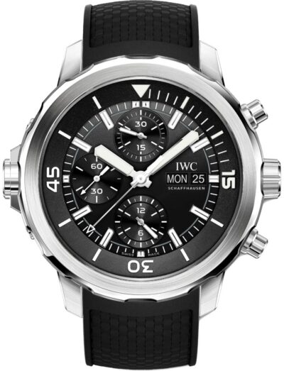 IWC wristwatch with stainless steel case, black dial and black rubber strap. | Feldmar Watch Co. IWC wristwatch with stainless steel case, black dial and black rubber strap.