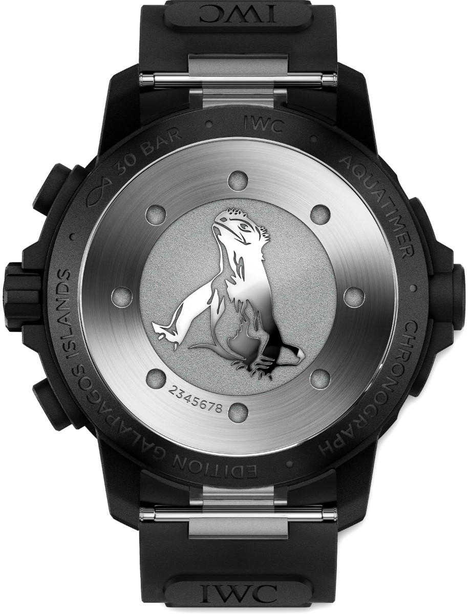 IWC wristwatch with stainless steel with vulcanized rubber-coating and black rubber strap.