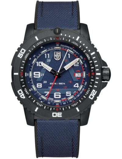 Luminox wristwatch with CARBONOX case, blue and black dial, and blue rubber strap. | Feldmar Watch Co. Luminox wristwatch with CARBONOX case, blue and black dial, and blue rubber strap.