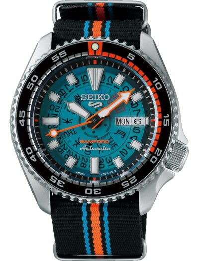 Seiko wristwatch with stainless steel case, blue dial and nylon strap