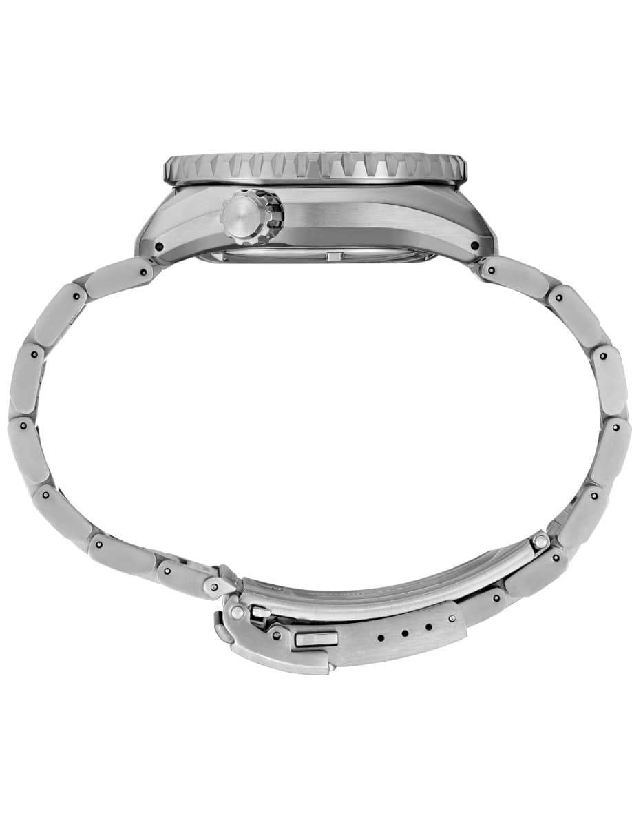 Side view of Seiko Luxe wristwatch with titanium case and bracelet