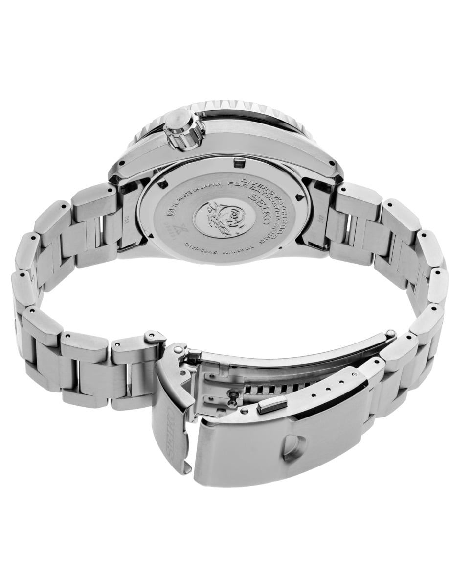 Back view of Seiko Luxe wristwatch with titanium case and bracelet