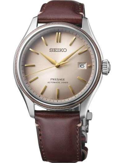 Seiko Luxe wristwatch with stainless steel case, beige dial and leather strap