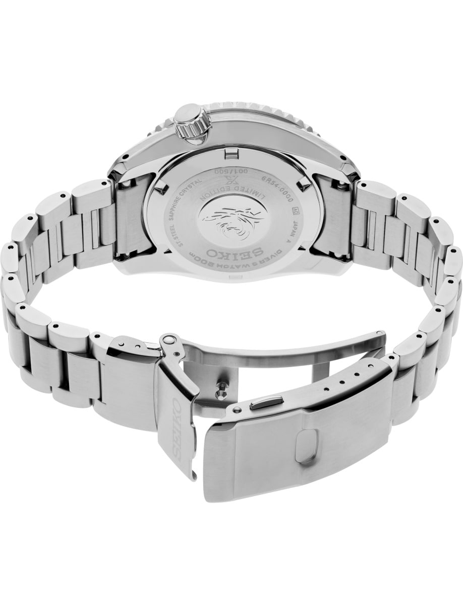 Back view of Seiko Luxe wristwatch with stainless steel case and bracelet
