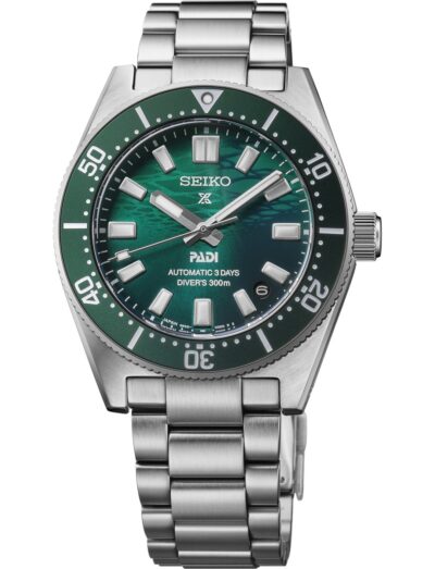 Seiko Luxe wristwatch with stainless steel case and bracelet and green dial | Feldmar Watch Co. Seiko Luxe wristwatch with stainless steel case and bracelet and green dial