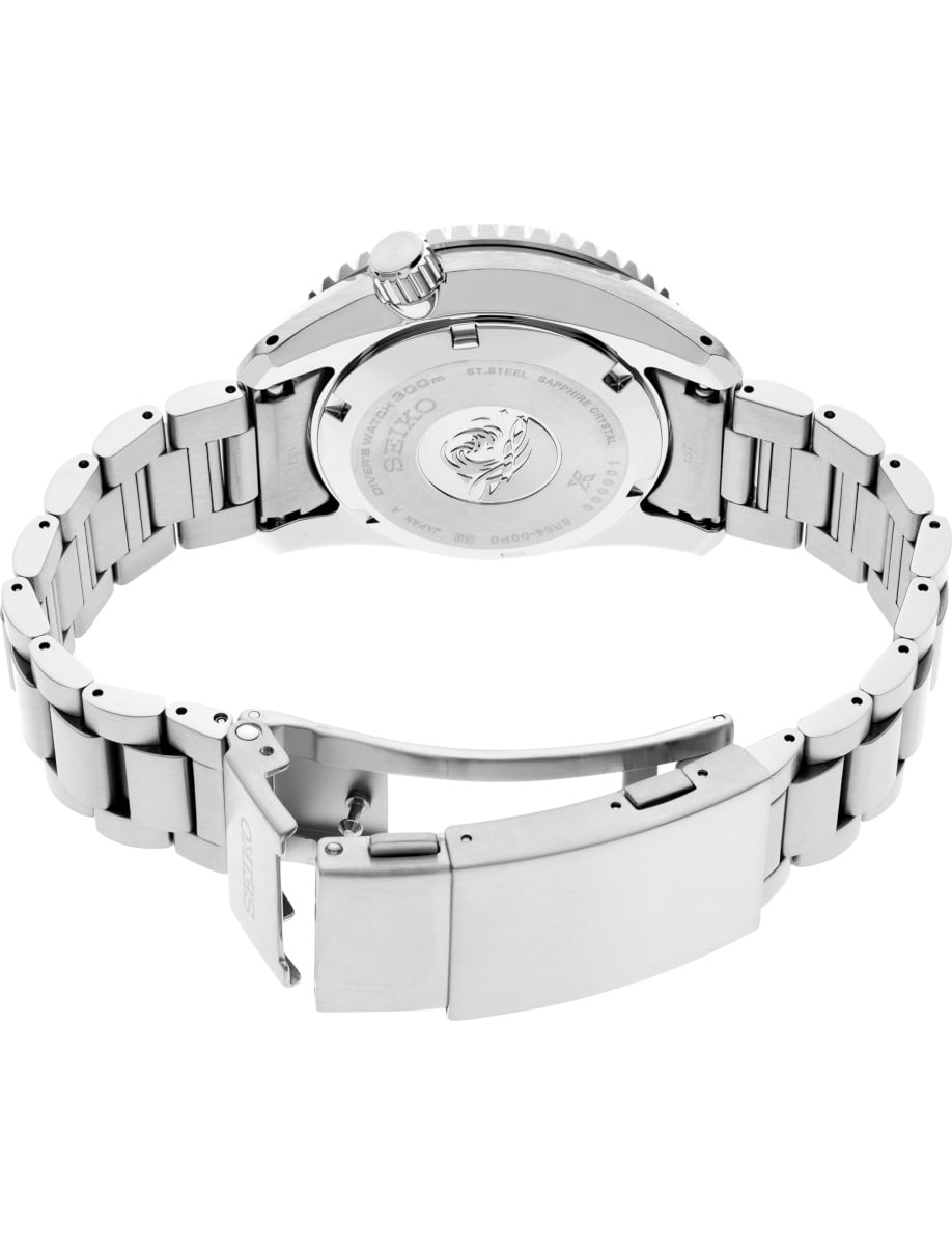 Back view of Seiko Luxe wristwatch with stainless steel case and bracelet