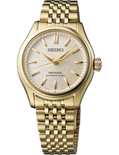 Seiko Luxe wristwatch with gold finish stainless steel case and bracelet and ivory dial | Feldmar Watch Co. Seiko Luxe wristwatch with gold finish stainless steel case and bracelet and ivory dial