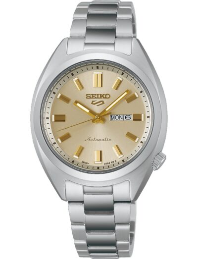Seiko wristwatch with stainless steel case and bracelet and gold dial