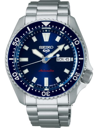 Seiko wristwatch with stainless steel case and bracelet and blue dial