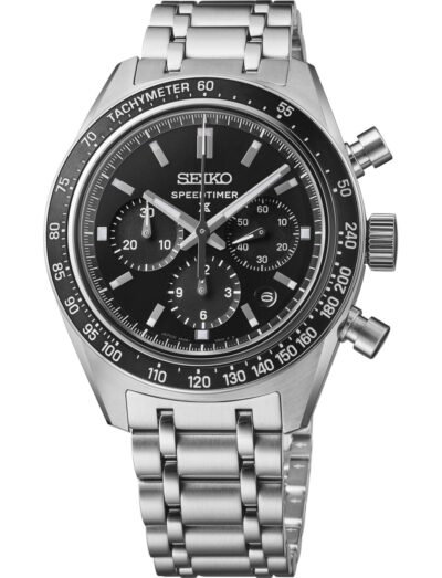 Seiko Luxe wristwatch with stainless steel case and bracelet and black dial | Feldmar Watch Co. Seiko Luxe wristwatch with stainless steel case and bracelet and black dial