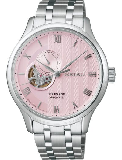 Seiko wristwatch with stainless steel case and bracelet and pink beige dial