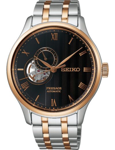 Seiko wristwatch with stainless steel case and bracelet and black dial