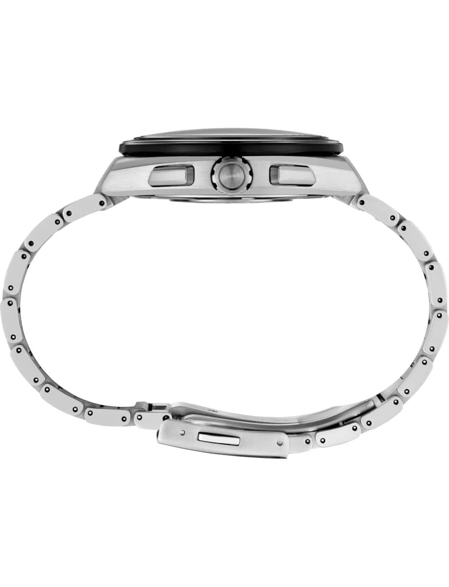 Side view of Seiko Luxe wristwatch with titanium case and bracelet